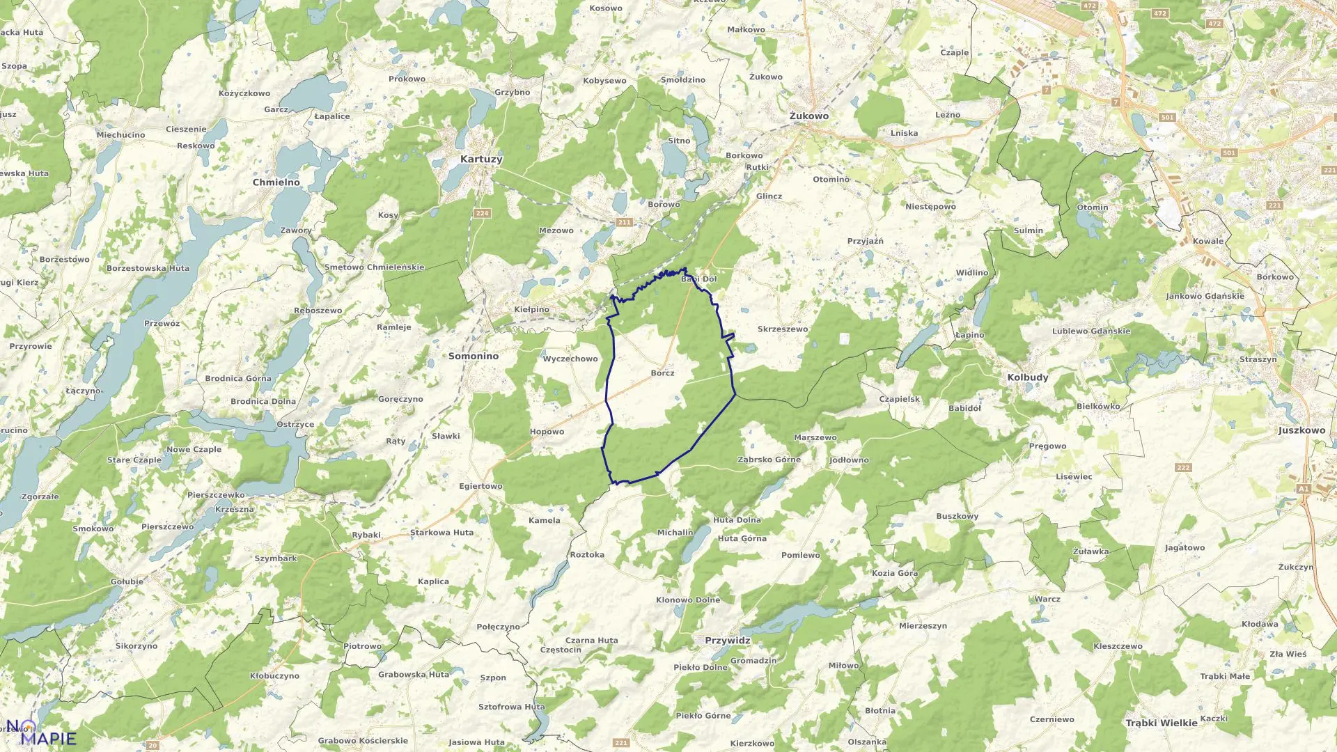 Mapa obrębu Borcz w gminie Somonino