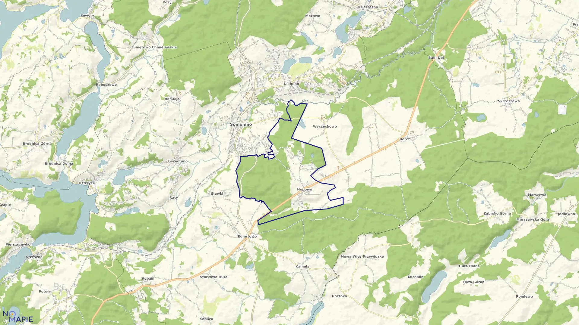 Mapa obrębu Hopowo w gminie Somonino