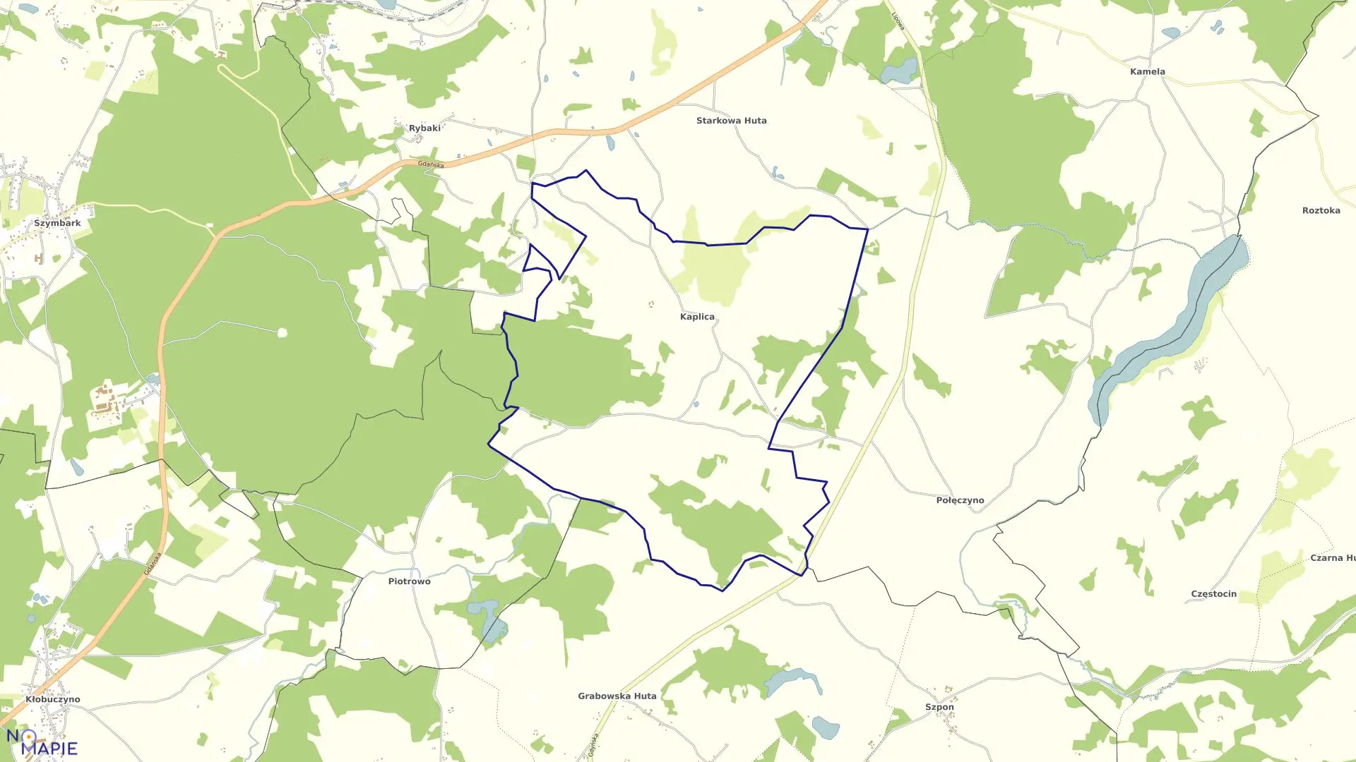 Mapa obrębu Kaplica w gminie Somonino